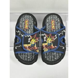 Vintage 1996 Yu-Gi-Oh! Black Shoes Sandals Slides Kids Sz 13 Kazuki Takahashi